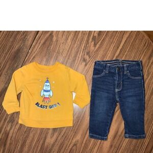 Garanimals Old Navy Baby Outfit Rocket Graphic Top Denim Jeans 6-9M